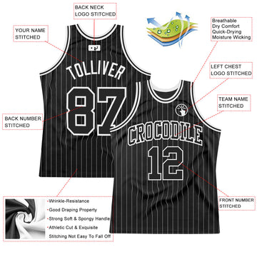 Custom Black White Pinstripe Black-White Authentic Basketball Jersey