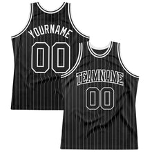 Laden Sie das Bild in den Galerie-Viewer, Custom Black White Pinstripe Black-White Authentic Basketball Jersey
