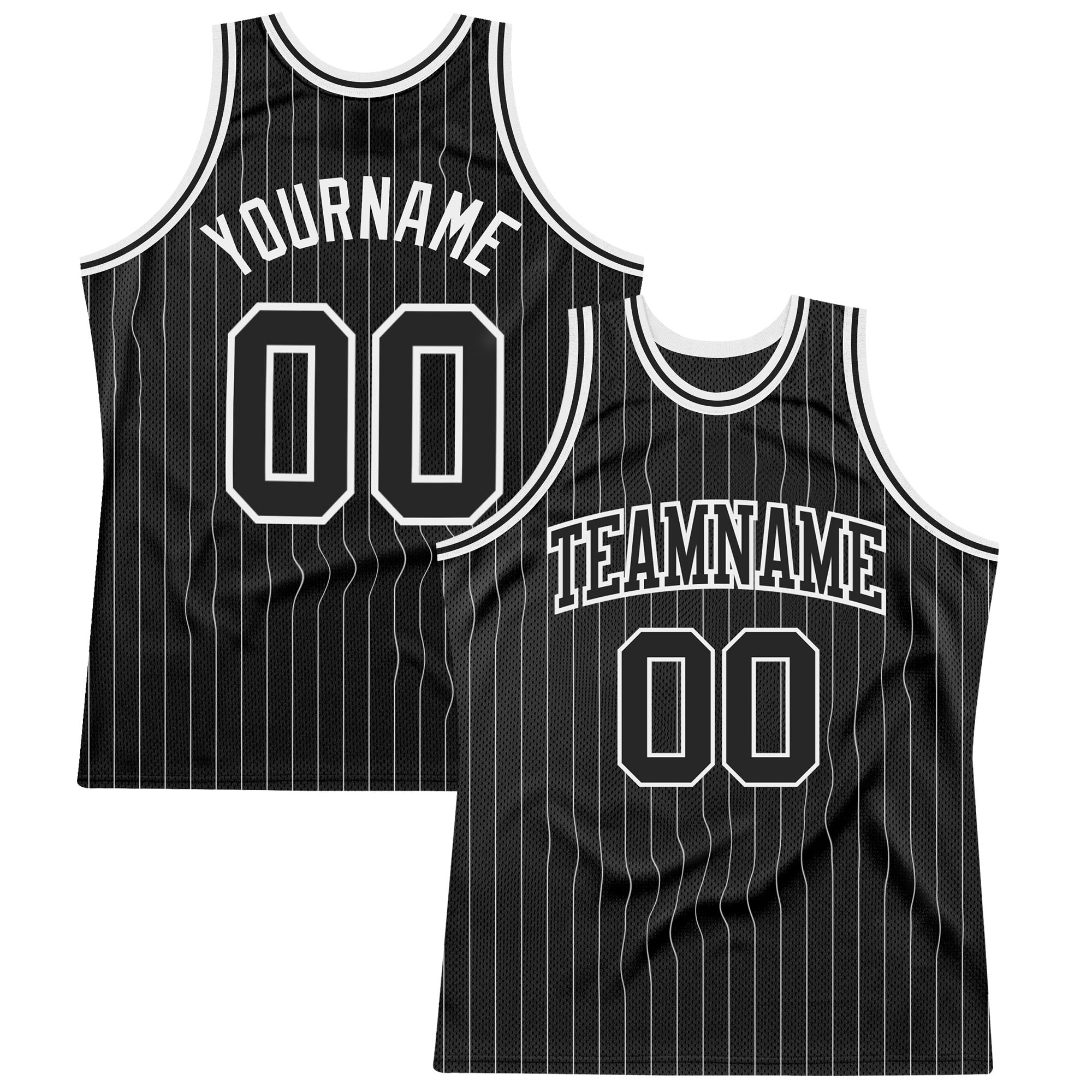 Custom Black White Pinstripe Black-White Authentic Basketball