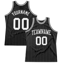 Laden Sie das Bild in den Galerie-Viewer, Custom Black White Pinstripe White Authentic Basketball Jersey
