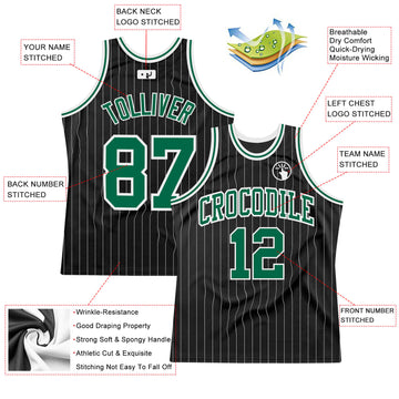 Custom Black White Pinstripe Kelly Green-White Authentic Basketball Jersey