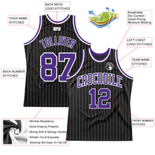 Laden Sie das Bild in den Galerie-Viewer, Custom Black White Pinstripe Purple-White Authentic Basketball Jersey
