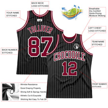 Load image into Gallery viewer, Custom Black White Pinstripe Maroon-White Authentic Basketball Jersey
