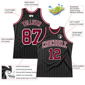 Custom Black White Pinstripe Maroon-White Authentic Basketball Jersey