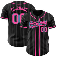 Laden Sie das Bild in den Galerie-Viewer, Custom Black White Pinstripe Pink-Light Blue Authentic Baseball Jersey
