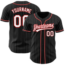 Load image into Gallery viewer, Custom Black White Pinstripe White-Red Authentic Baseball Jersey
