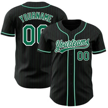 Laden Sie das Bild in den Galerie-Viewer, Custom Black Kelly Green Pinstripe Kelly Green-White Authentic Baseball Jersey
