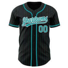 Charger l&#39;image dans la galerie, Custom Black Teal Pinstripe Teal-White Authentic Baseball Jersey
