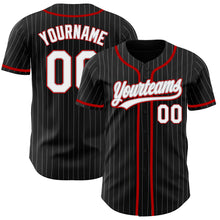 Load image into Gallery viewer, Custom Black Gray Pinstripe White-Red Authentic Baseball Jersey
