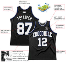 Загрузить изображение в средство просмотра галереи, Custom Black White Gray-Navy Authentic Throwback Basketball Jersey
