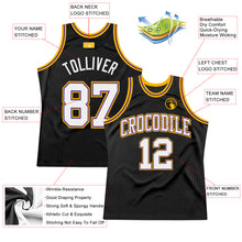 Загрузить изображение в средство просмотра галереи, Custom Black White Purple-Gold Authentic Throwback Basketball Jersey

