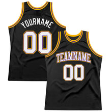 Загрузить изображение в средство просмотра галереи, Custom Black White Purple-Gold Authentic Throwback Basketball Jersey
