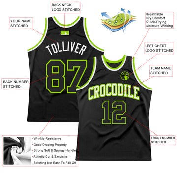 Custom Black Neon Green-White Authentic Throwback Basketball Jersey