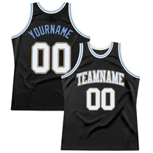 Загрузить изображение в средство просмотра галереи, Custom Black White Light Blue-Old Gold Authentic Throwback Basketball Jersey
