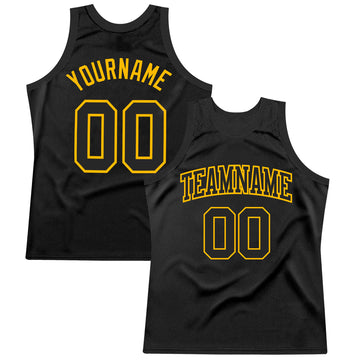 Custom Black Gold Authentic Throwback Basketball Jersey