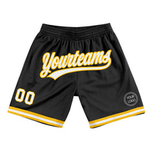 Load image into Gallery viewer, Custom Black White-Gold Authentic Throwback Basketball Shorts
