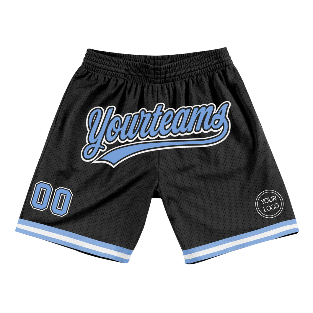 Custom Black Light Blue-White Authentic Throwback Basketball Shorts