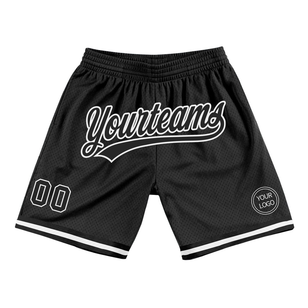 Custom Black White Authentic Throwback Basketball Shorts