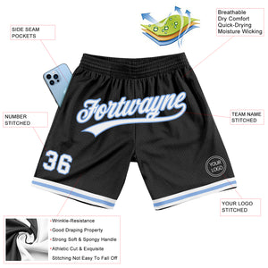 Custom Black White-Light Blue Authentic Throwback Basketball Shorts