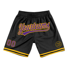 Load image into Gallery viewer, Custom Black Purple-Gold Authentic Throwback Basketball Shorts
