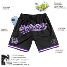 Load image into Gallery viewer, Custom Black Purple-White Authentic Throwback Basketball Shorts
