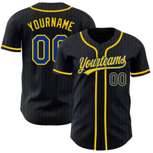 Load image into Gallery viewer, Custom Black Royal Pinstripe Royal-Yellow Authentic Baseball Jersey
