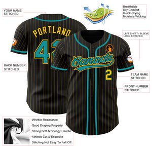 Custom Black Yellow Pinstripe Teal Authentic Baseball Jersey