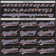Laden Sie das Bild in den Galerie-Viewer, Custom Black Orange Pinstripe Light Blue Authentic Baseball Jersey

