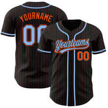 Laden Sie das Bild in den Galerie-Viewer, Custom Black Orange Pinstripe Light Blue Authentic Baseball Jersey

