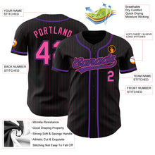Load image into Gallery viewer, Custom Black Pink Pinstripe Pink-Purple Authentic Baseball Jersey
