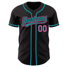 Load image into Gallery viewer, Custom Black Pink Pinstripe Pink-Teal Authentic Baseball Jersey
