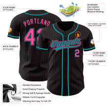 Load image into Gallery viewer, Custom Black Pink Pinstripe Pink-Teal Authentic Baseball Jersey
