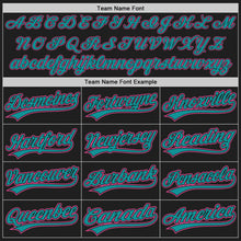 Load image into Gallery viewer, Custom Black Pink Pinstripe Pink-Teal Authentic Baseball Jersey
