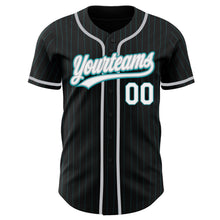 Laden Sie das Bild in den Galerie-Viewer, Custom Black Teal Pinstripe White-Gray Authentic Baseball Jersey

