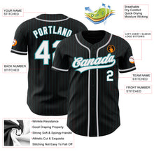 Laden Sie das Bild in den Galerie-Viewer, Custom Black Teal Pinstripe White-Gray Authentic Baseball Jersey
