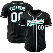 Laden Sie das Bild in den Galerie-Viewer, Custom Black Teal Pinstripe White-Gray Authentic Baseball Jersey
