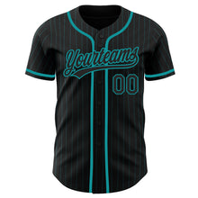 Laden Sie das Bild in den Galerie-Viewer, Custom Black Teal Pinstripe Black Authentic Baseball Jersey
