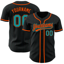 Laden Sie das Bild in den Galerie-Viewer, Custom Black Teal Pinstripe Teal-Orange Authentic Baseball Jersey
