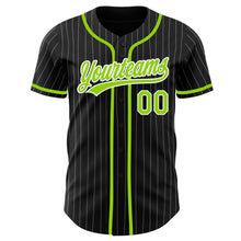 Laden Sie das Bild in den Galerie-Viewer, Custom Black White Pinstripe Neon Green Authentic Baseball Jersey
