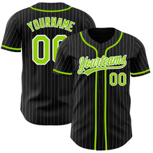 Laden Sie das Bild in den Galerie-Viewer, Custom Black White Pinstripe Neon Green Authentic Baseball Jersey
