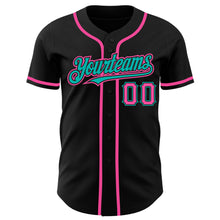 Load image into Gallery viewer, Custom Black Pink-Aqua Authentic Baseball Jersey

