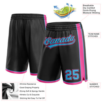 Custom Black Sky Blue-Pink Authentic Basketball Shorts
