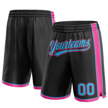 Load image into Gallery viewer, Custom Black Sky Blue-Pink Authentic Basketball Shorts
