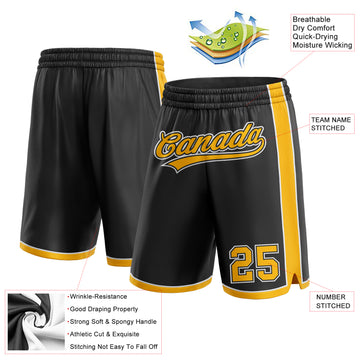 Custom Black Gold-White Authentic Basketball Shorts