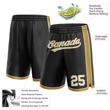 Custom Black White-Old Gold Authentic Basketball Shorts
