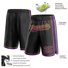 Laden Sie das Bild in den Galerie-Viewer, Custom Black Purple-Gold Authentic Basketball Shorts
