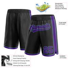 Laden Sie das Bild in den Galerie-Viewer, Custom Black Purple-Light Blue Authentic Basketball Shorts
