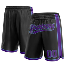Laden Sie das Bild in den Galerie-Viewer, Custom Black Purple-Light Blue Authentic Basketball Shorts
