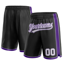 Laden Sie das Bild in den Galerie-Viewer, Custom Black White Purple-Gray Authentic Basketball Shorts
