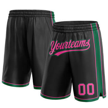 Custom Black Pink-Kelly Green Authentic Basketball Shorts